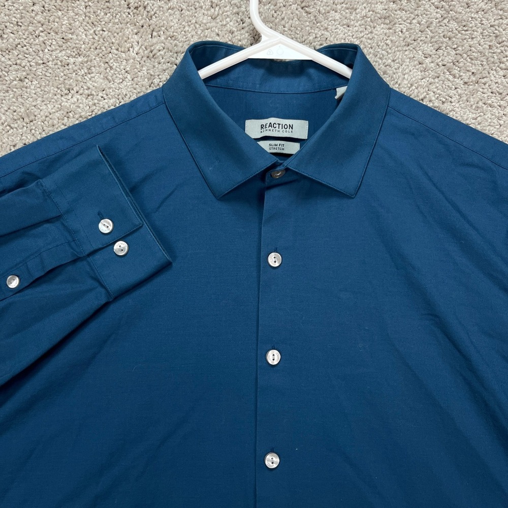 Kenneth Cole Reaction Men's Blue Slim Fit Stretch Dress Shirt‎ XL 17 32/33